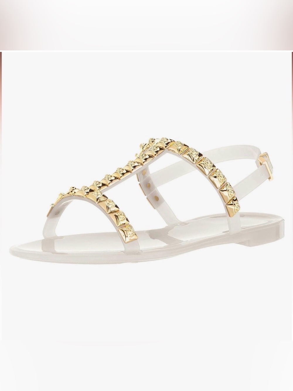 Stuart Weitzman White Jelly Sandals with Gold Pyramid Studs Jelrose NEW in box
